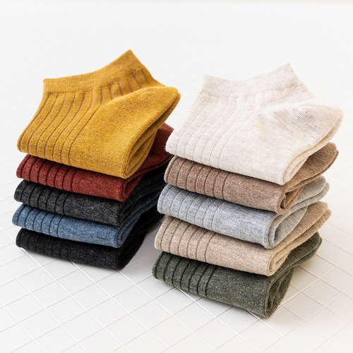 Socks for women spring and summer short tube boat socks versatile retro forest solid color socks trendy ins short tube cotton socks for women