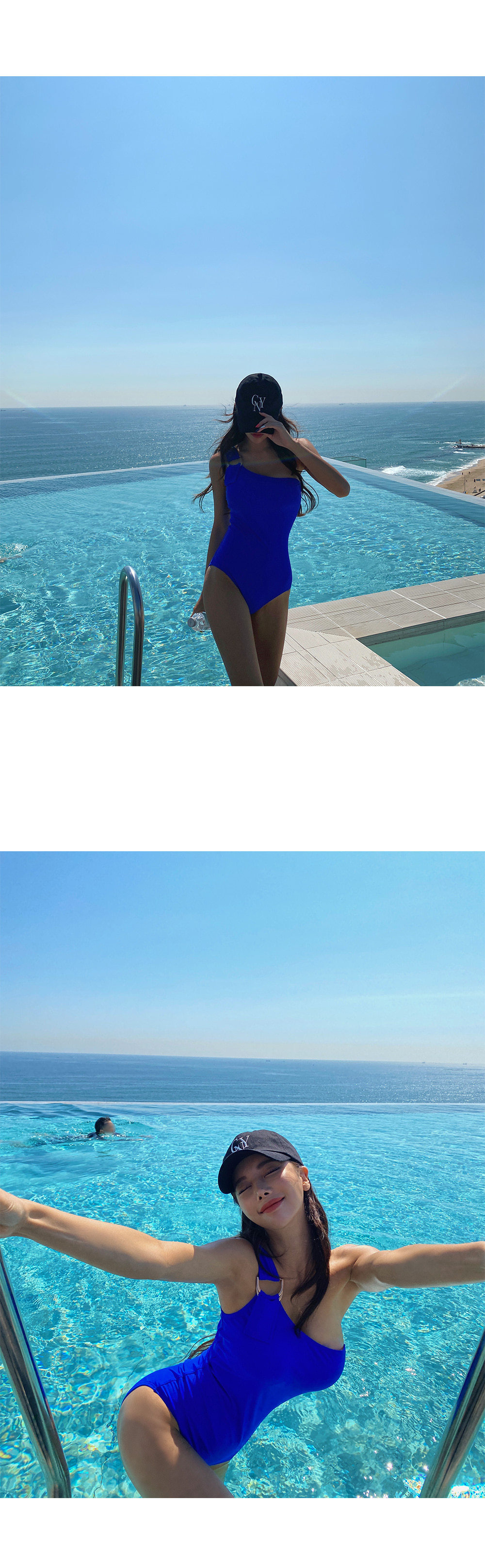 solid color one-shoulder conservative one-piece swimsuit NSHL4027