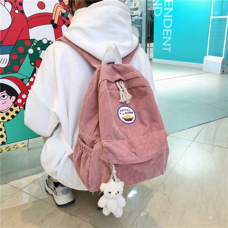 New Fashion Retro Casual Corduroy Student Backpack Cute Cute Bear Bear Campus Bag display picture 36