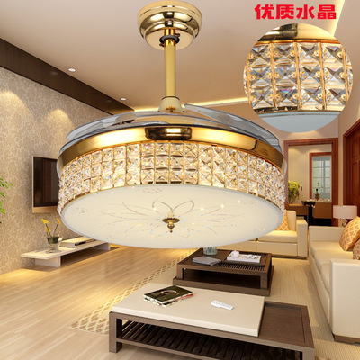 48寸欧式水晶灯隐形风扇灯led家居灯饰卧室带遥控变频客厅吊扇灯|ru