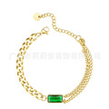 镀18K金钛钢欧美个性时尚方形祖母绿双层设计ins同款手链 B202182