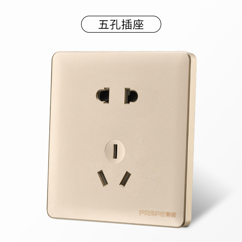 Panel de interruptores Bellson Osaka dorado tipo 86, interruptor de arco, enchufe de cinco orificios, placa de plástico ignífuga, fabricante, venta al por mayor