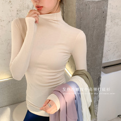 Autumn/Winter Beauty Green Fiber Heating High Collar Goddess Dress Lightweight Elastic Slimming Basic Base Shirt