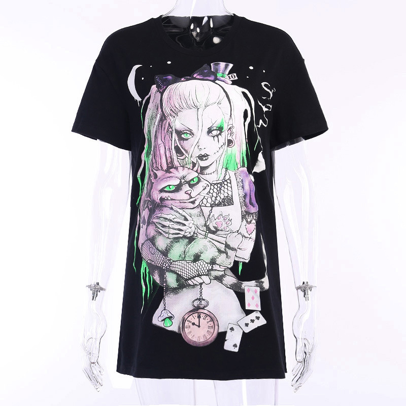 graffiti anime print short-sleeved top NSXE33660