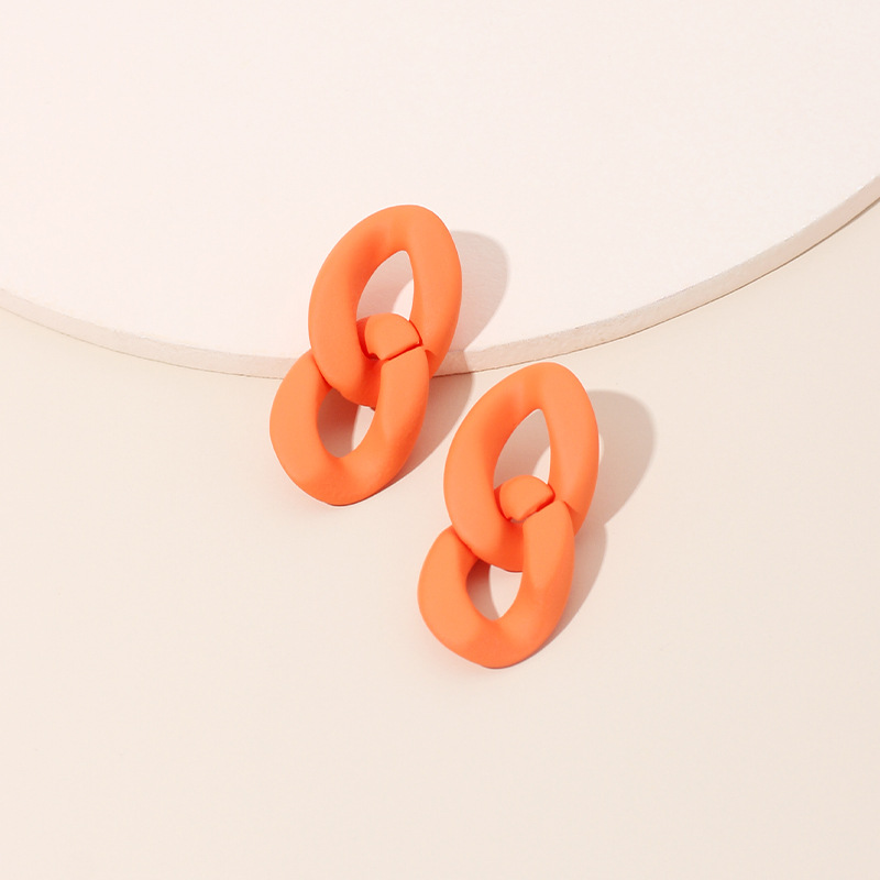 7g Weight Earrings Classification Wedding, Travel Occasion Geometric Pattern Women'S Gender Pink, Purple, Green, Yellow Color Fashion New Hollow Chain Hoop Niche Candy Color Two-link Earrings 8