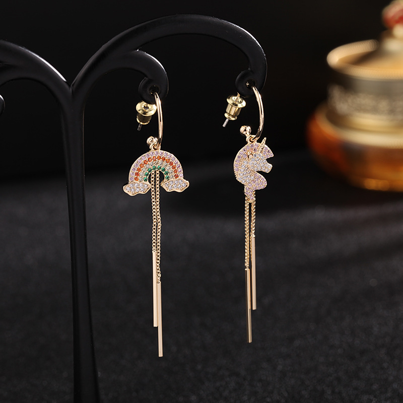 New Fashion  Asymmetric Rainbow Long  S925 Silver Needle Fashion Earrings  Wholesale Nihaojewelry display picture 7