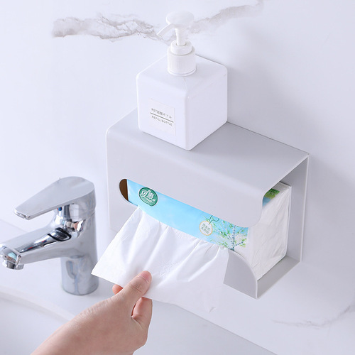 ABS traceless sticker tissue box wall-mounted tissue holder creative simple plastic multi-functional toilet tissue box