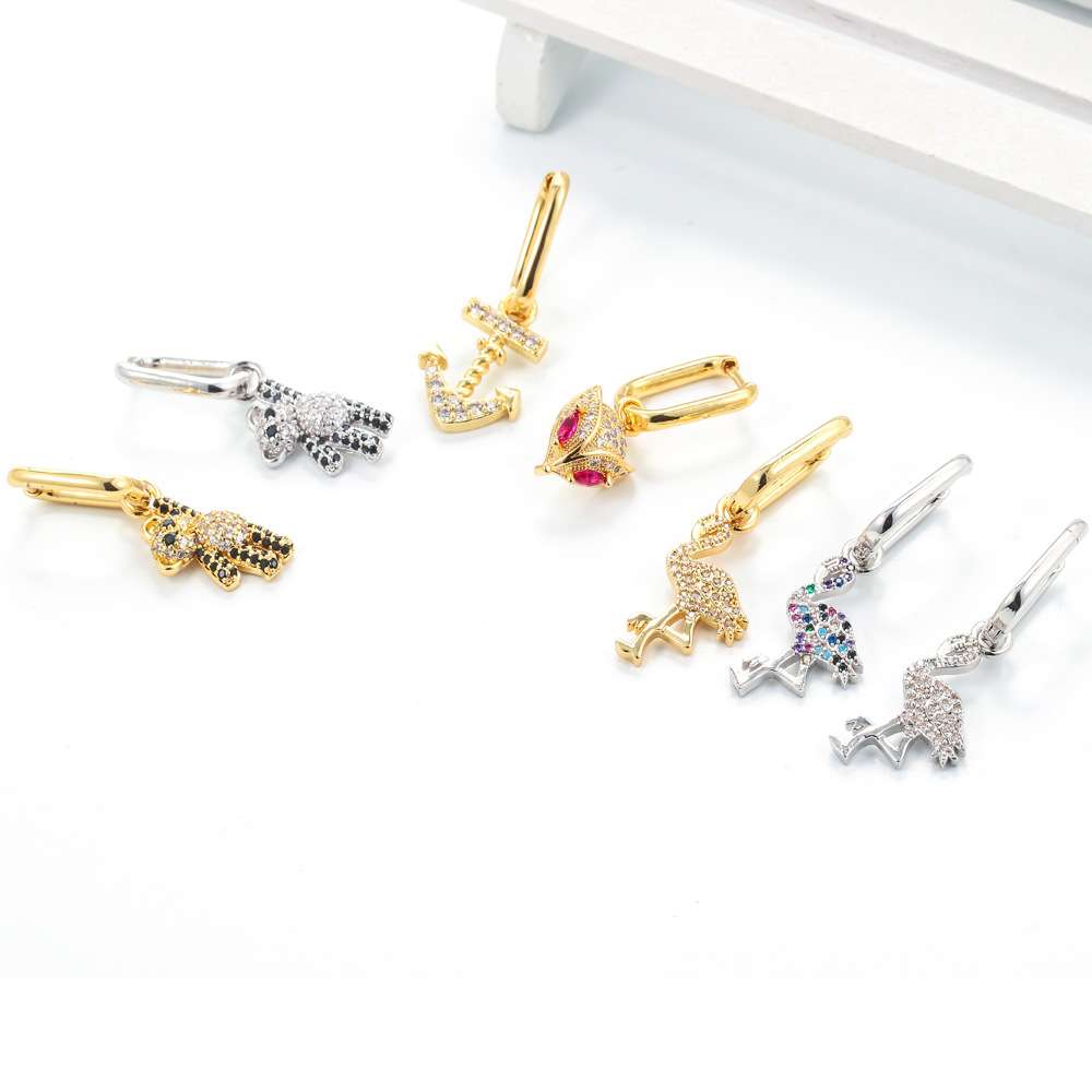 Women'S Gender European And American New Accessories Cartoon Animal Lock Earrings Female Hollow Butterfly Full Rhinestone Zircon Eardrop Earring Wholesale