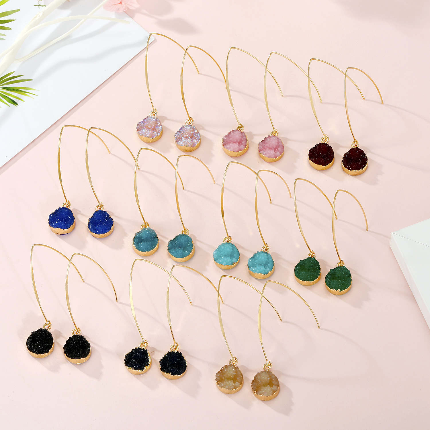 Jewelry Simple Earrings Imitation Natural Stone Earrings Round Small Crystal Bud Resin Earrings display picture 3
