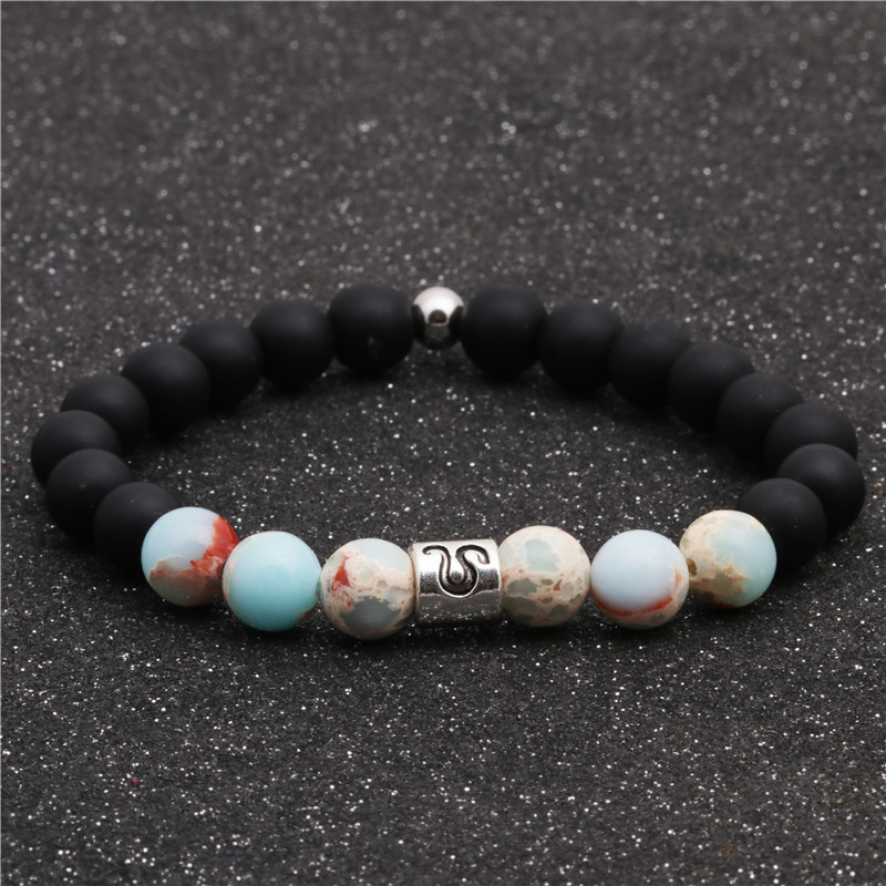 Twelve Constellation Couple Bracelets Natural Shoushan Beaded Black Frosted Bracelet Diy Men And Women display picture 2