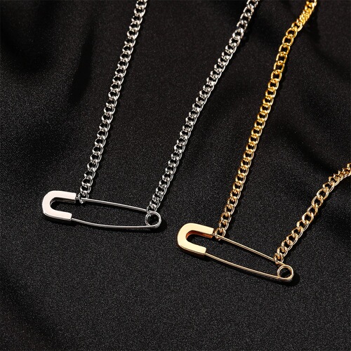 Creative Pin Necklace Niche Design Minimalist Curved Pin Clavicle Chain Cool Style Personal Pendant Couple Accessory
