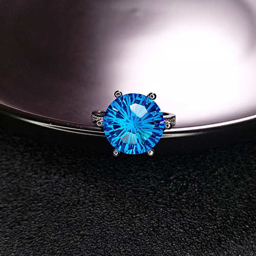 Manufacturer wholesale cross-border imitation sapphire ring European and American blue crystal living diamond ring temperament amethyst color treasure ring