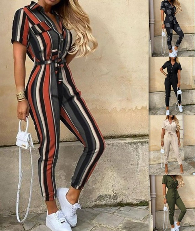 2021 European and American AliExpress Amazon eBay new women's temperament fashion high waist casual printed one-piece trousers