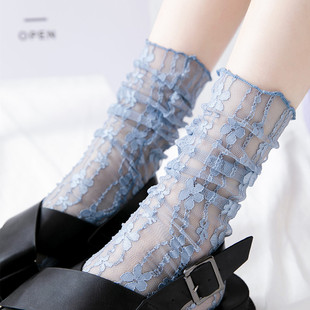 Mesh Stacking Socks Women's European and American Court Style Retro Women's Socks Japanese Lace Small Flower Stockings Spring and Summer Thin Hollow Net Stockings