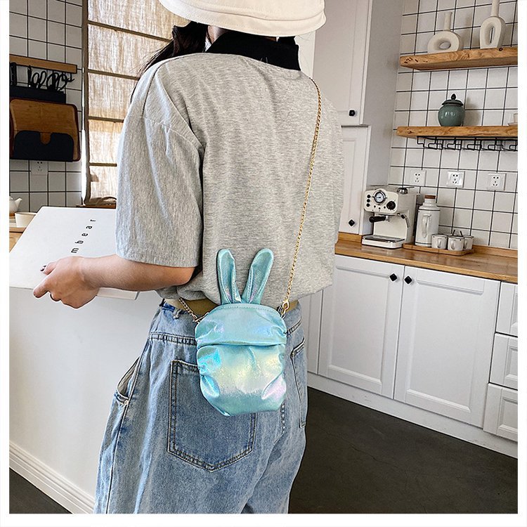 Korean  New Trendy  Cute Cartoon Laser Colorful Girl Cute Funny Rabbit Ears Pu Chain Small Shoulder Bag Mobile Phone Bag Nihaojewelry Wholesale display picture 24