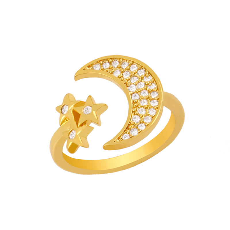 Fashion All-match Simple Copper Ring Women Birthday Star Moon Shape Open Ring Wholesale Nihaojewelry display picture 5