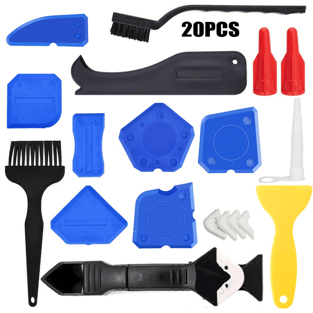 跨境专供20件套美缝工具密封剂去除刮板刮刀玻璃胶填缝喷嘴美缝刷