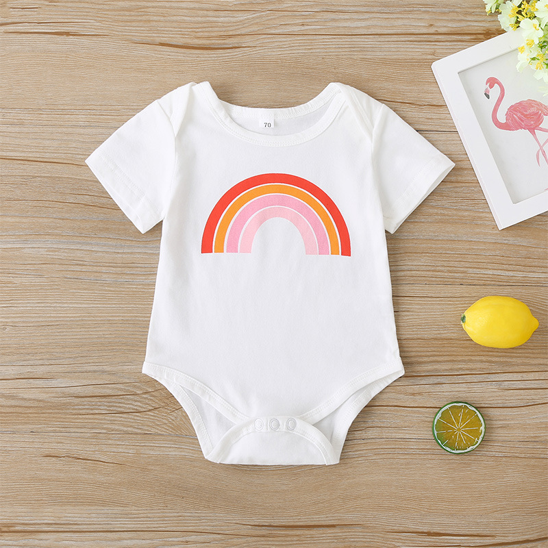 New Fashion Summer Short-sleeved Little Girl Rainbow Print Romper Shorts Suit display picture 1