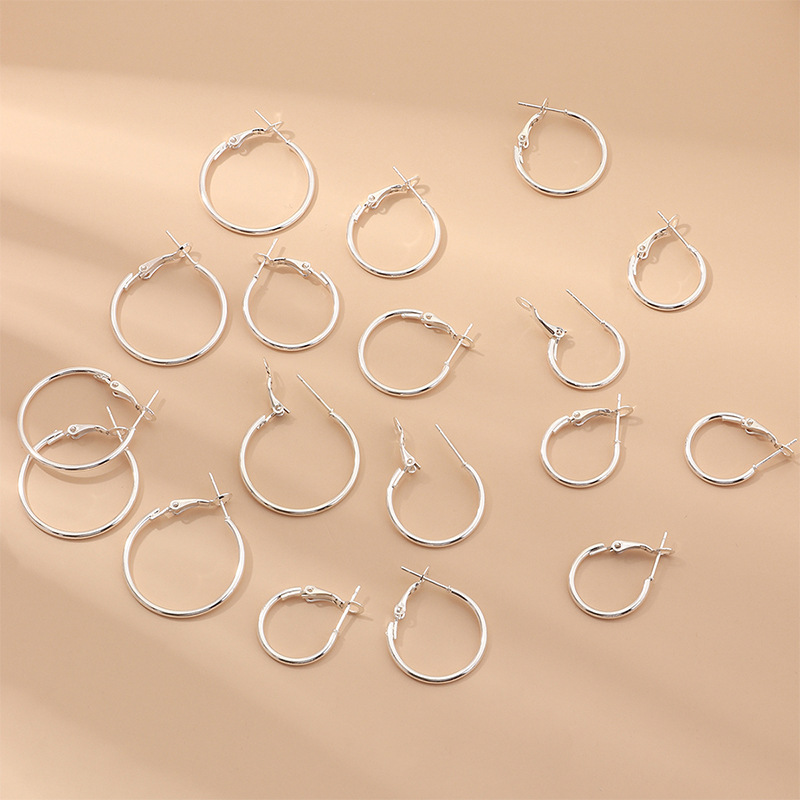 Circle Metal 9 Pairs Earrings Set display picture 3