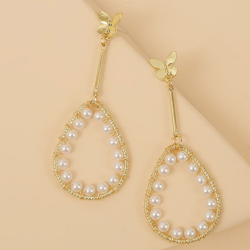 Fashion Simple Temperament Geometric Water Drop Pearl Butterfly Earring Korean Trend Long Earring Jewelry Wholesale Nihaojewelry display picture 3