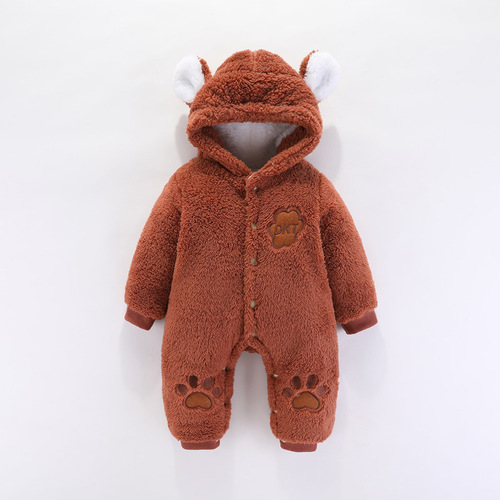 Baby footed one-piece panto suit, cotton jacket, crawling suit, winter hat, long-sleeved, thickened, with hat for babies in autumn and winter
