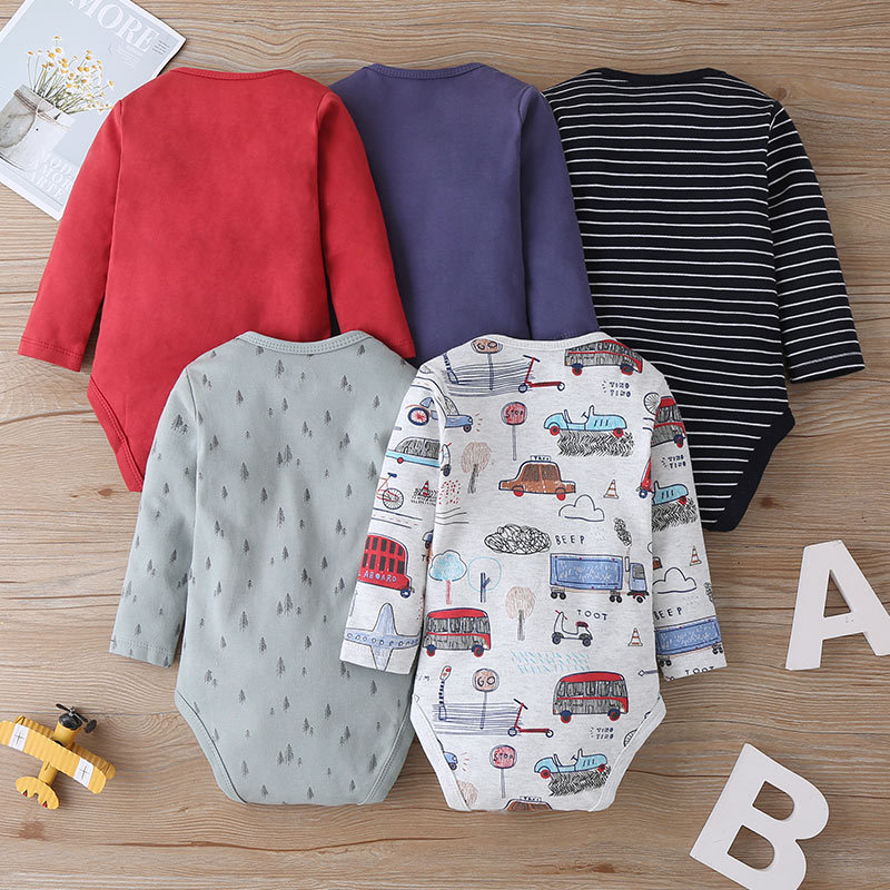 Baby Long-sleeved Spring And Autumn Cartoon Print Baby Romper 5-piece Set display picture 4
