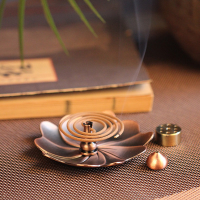 批发仿古纯铜莲花檀香盘托香炉香座香插家用室内茶道供佛沉香薰炉