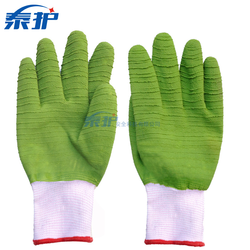 防滑发泡起皱波浪纹耐磨手套 尼龙全挂 乳胶浸胶搬运工地劳保手套|ru