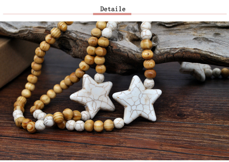 1 Piece Fashion Star Tassel Wooden Beads Turquoise Beaded Women's Sweater Chain display picture 3