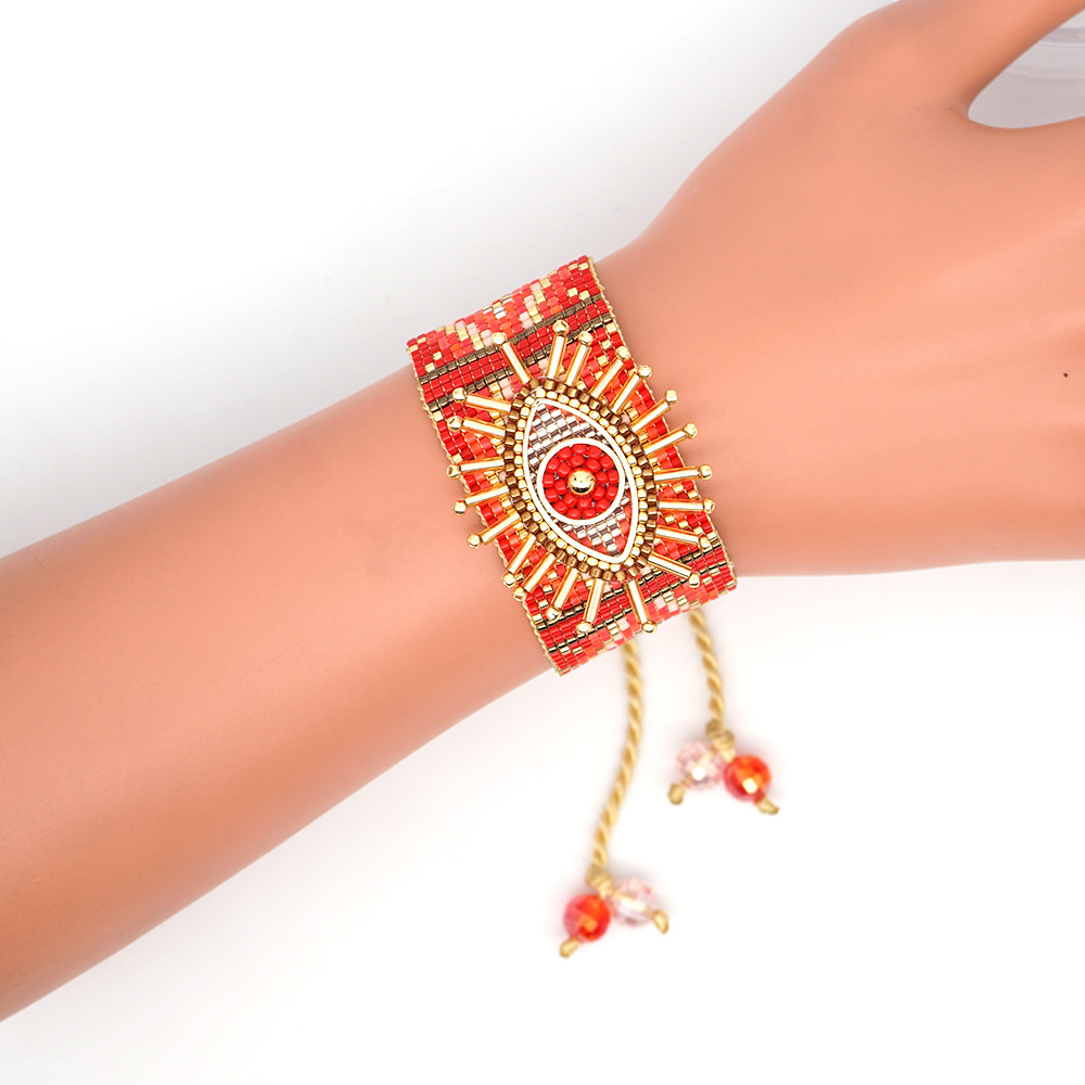 12g Weight No Inlaid Inlay Material Bracelets Classification Anniversary, Business, Travel Occasion Eye Pattern Unisex Gender Knitting Design Fashion Style European And American New Miyuki Rice Beads Hand-woven Turkish Devil Eyes Personality Stacking Wide Bracelet 5