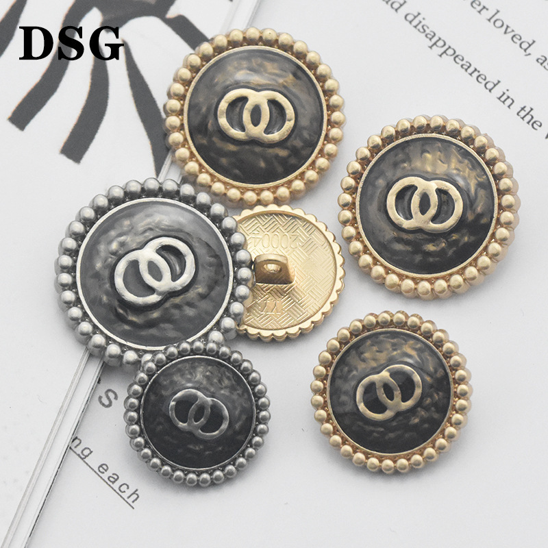 Chanel style button metal retro double ring double C button top sweater coat windbreaker coat all-match button women