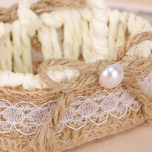 Willow and rattan woven storage flower basket, jute rope lace hand-held small basket, picking hand-held flower basket, children's small basket