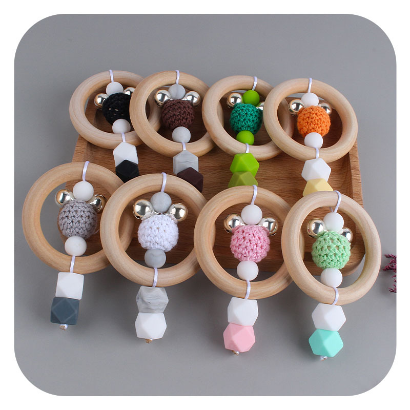 Nuevo DIY creativo Rana Hemu anillo infantil mano palo sonajero juguete mordedor de silicona teether stick