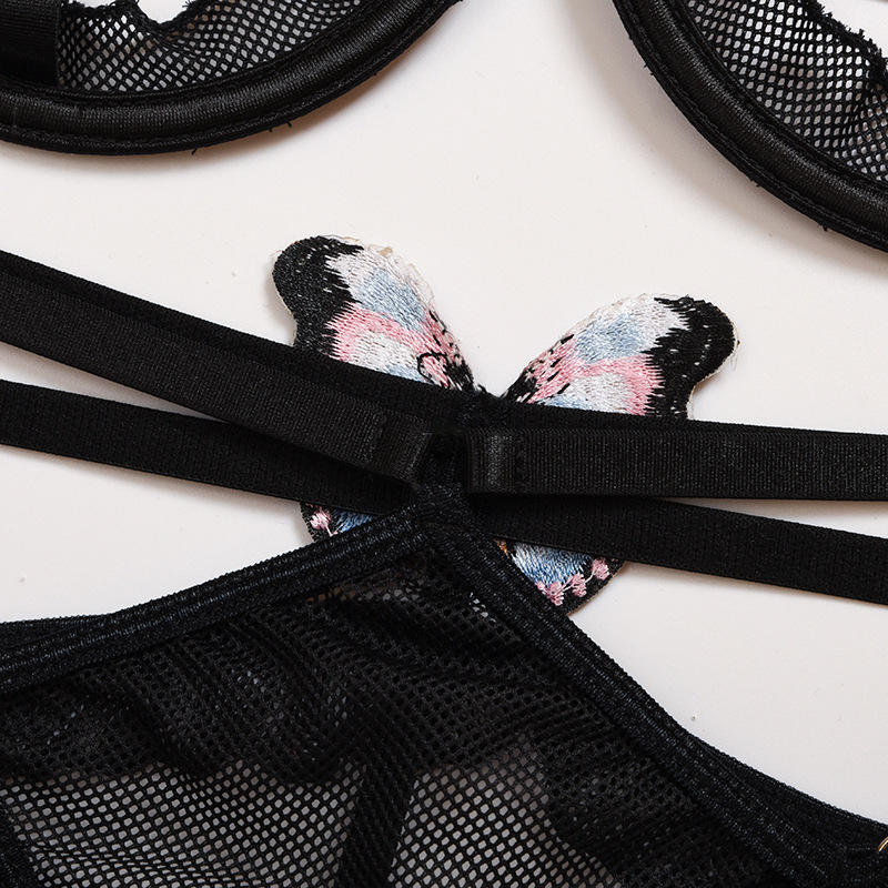 Sexy Butterfly Three-piece Underwear With Stitching display picture 5