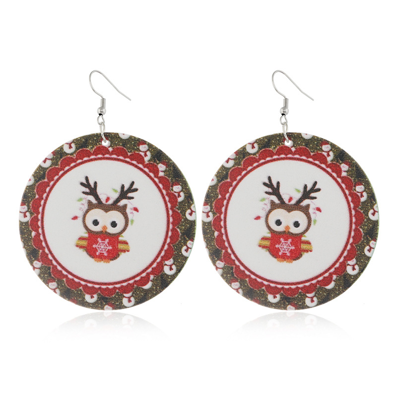 Noël Rond En Bois Elk Santa Impression Boucles D'oreilles Set Gros Nihaojewelry display picture 9