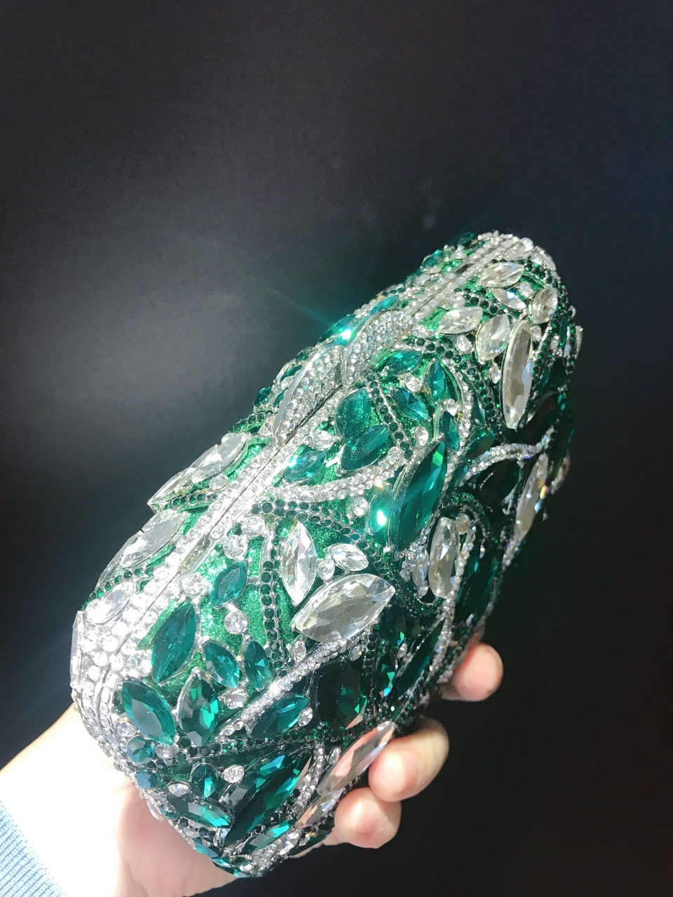 Túi clutch nữ đính đá thủy tinh lấp lánh dự tiệc — Xanh Lục Bạc, Màu xanh lá, Màu đỏ, Màu bạc chi tiết 5