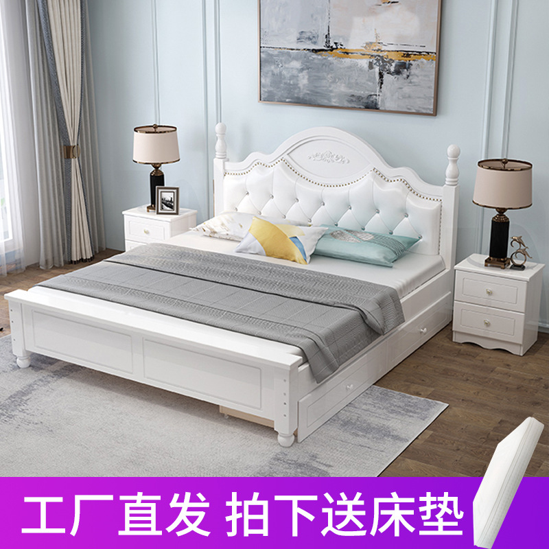 Round solid wood Soft pack bed Simplicity white 1.8m Double bed Economics 1.5m Master Bedroom household Storage bed