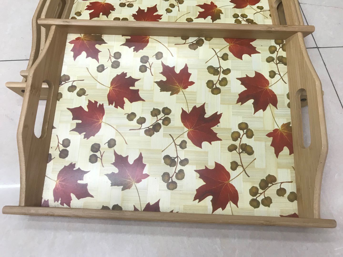 Jiehao Bamboo Distillery tray, restaurant plate, fruit plate, household three-piece set, angled double-ear tray detail image 2