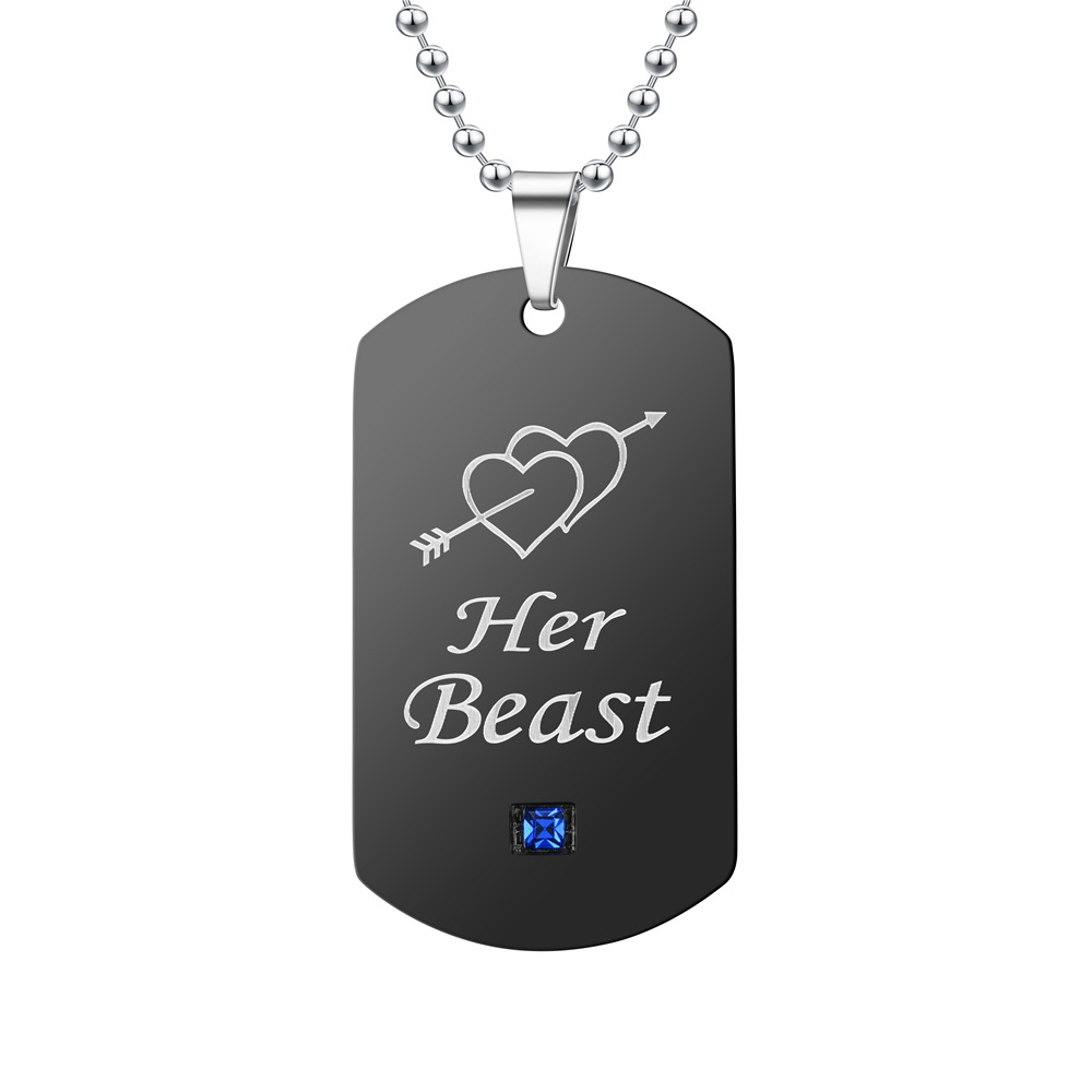 Black One Arrow Through The Heart Her Beast His Beauty Couple Diamond Tag Necklace Wholesale display picture 15