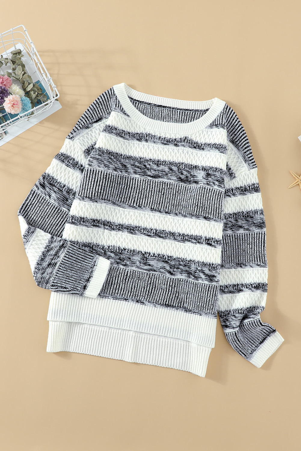 hit color long-sleeved pullover knitted sweater NSSI33517