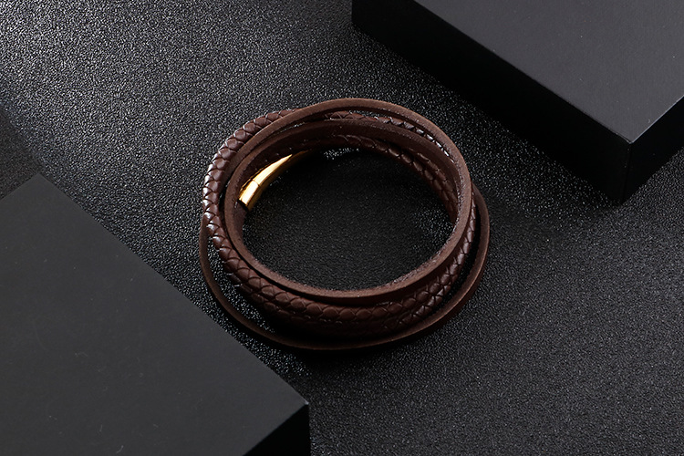 Hip-Hop Retro Geometric Stainless Steel Leather Braid Men's Wristband display picture 3