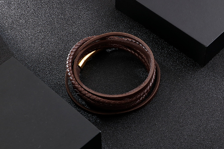 Stone-Free Inlay Material Hip-Hop Retro Geometric Stainless Steel Leather Braid Men's Wristband Men Cord & Leather Bracelets