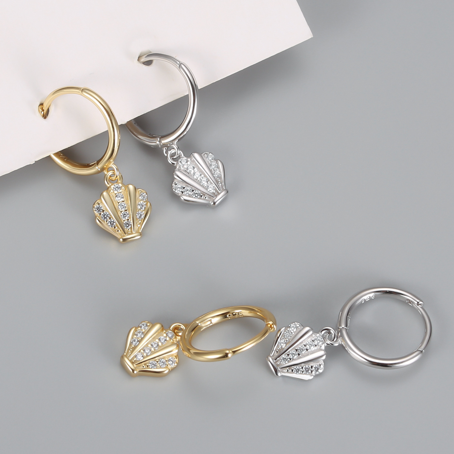 Shell Pattern Women'S Gender 1 Pair 925 Sterling Silver Zircon Shell Earrings