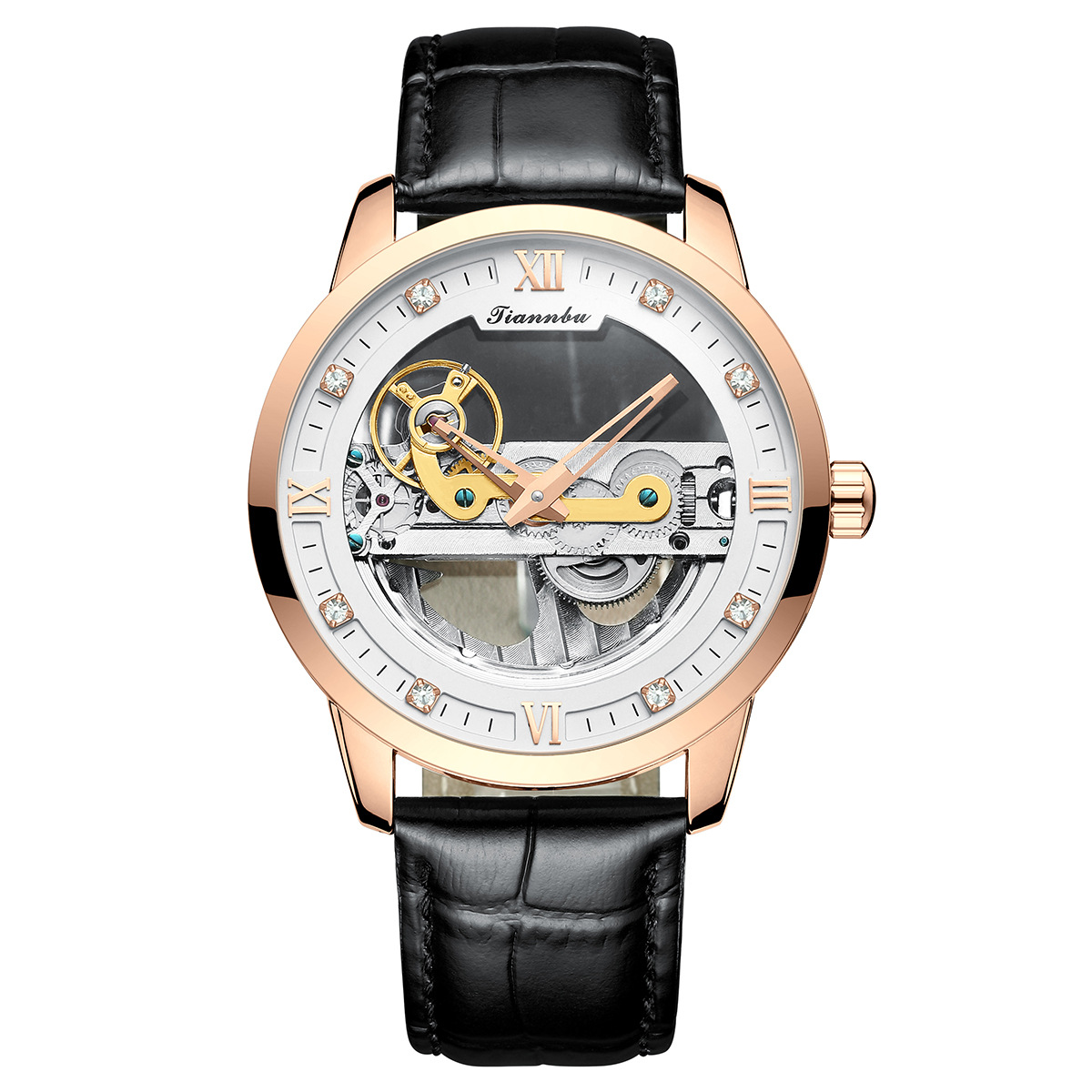 Tianbo nuevos hombres reloj hueco Tourbillon reloj mecánico automático Correa transparente deportes de moda reloj de los hombres
