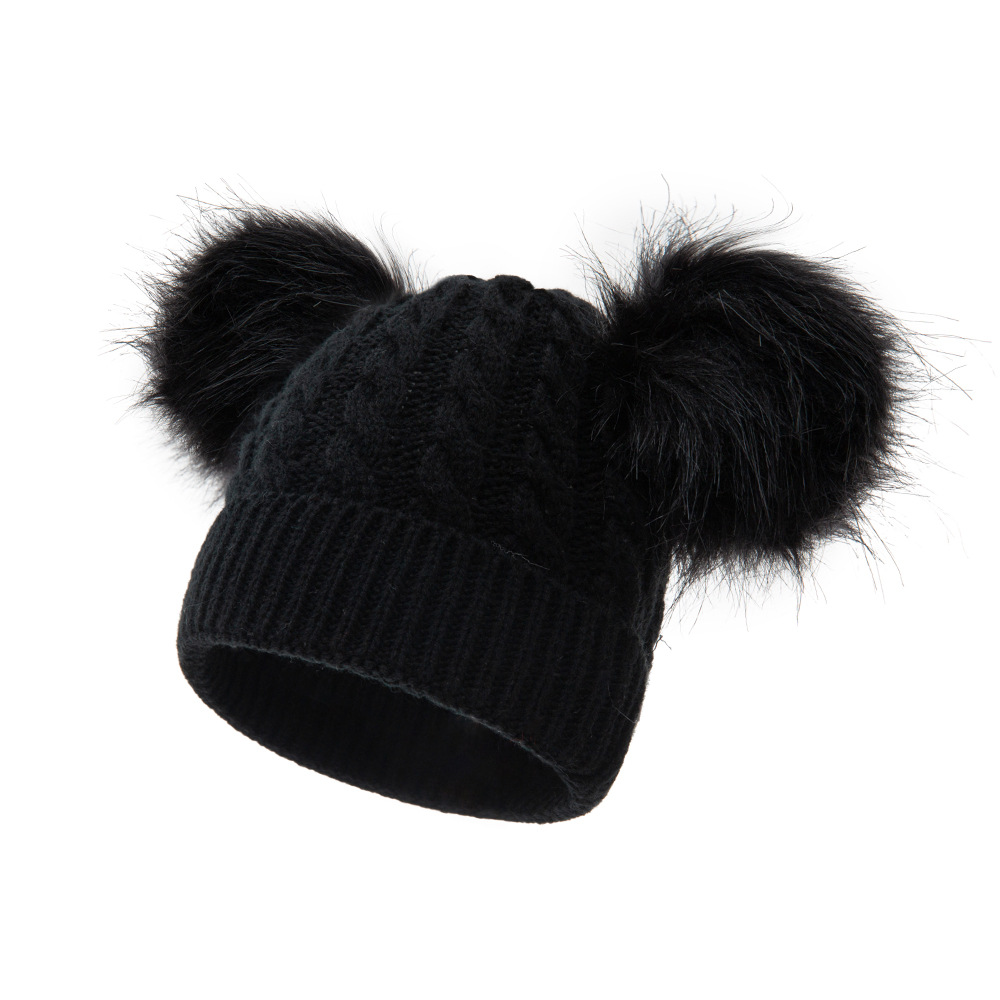 Solid Color Pattern Winter, Autumn Season Children Unisex Fashion Solid Color Pom Poms Wool Cap