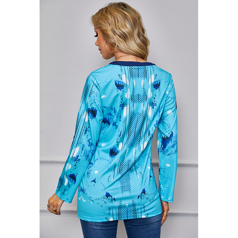 casual V-neck printing nine-point sleeve top NSSA25948