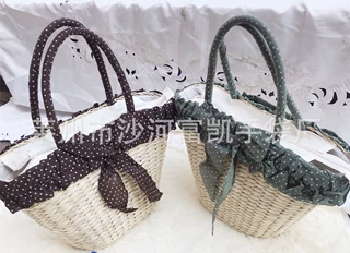 经典草编包 蝴蝶结玉米皮包 日系单肩包 淑女包 时尚休闲沙滩包
