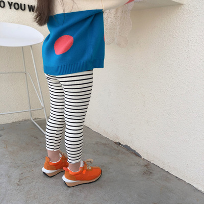 女童加絨打底褲2020秋冬新品彈力坑條螺紋條紋童褲保暖寶寶褲子潮