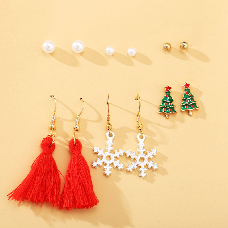 Ornament Creative Retro Pearl Tassel Snowflake Earring Set display picture 6