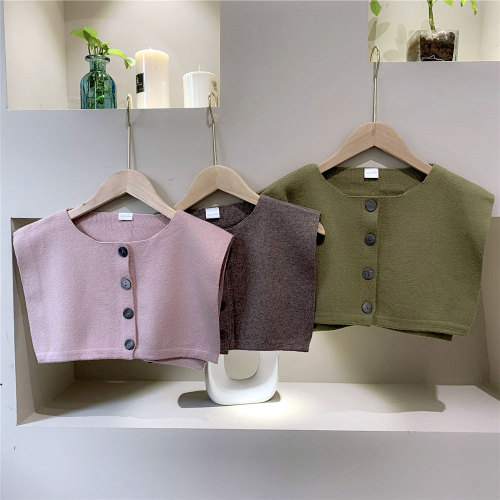 New button knitted waistcoat shawl for women spring, autumn and summer Korean version shoulder wool pullover scarf decoration